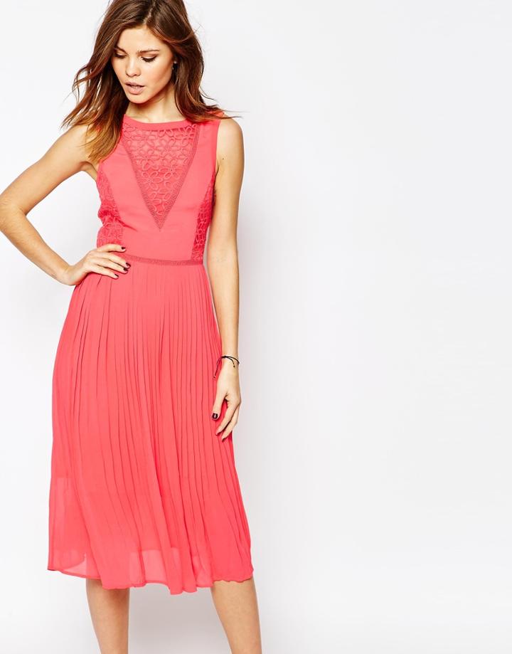 Warehouse Floral Organza Dress - Coral