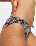 Monki Louise Recycled High Leg Bikini Bottoms In Black Gingham