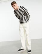 Asos Design Long Sleeve Stripe T-shirt In Black And Ecru