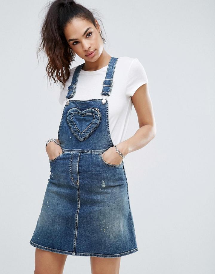 Love Moschino Denim Pinafore Dress - Blue