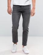 Asos Stretch Slim Ankle Grazer Jeans In Washed Black - Black