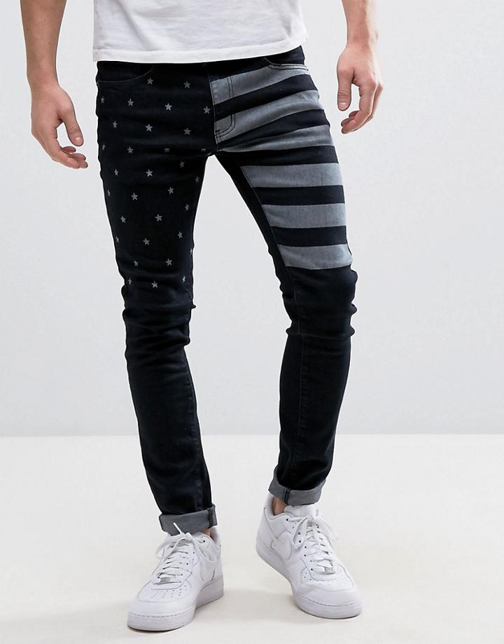 Liquor & Poker Black Wash Star & Striped Skinny Jean - Black