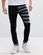 Liquor & Poker Black Wash Star & Striped Skinny Jean - Black