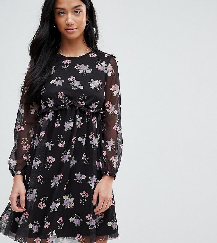 Asos Petite Printed Mesh Skater Dress With Bustier - Multi