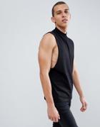 Asos Design Tank With Dropped Arm Hole And Chunky Rib Neck In Black - Black