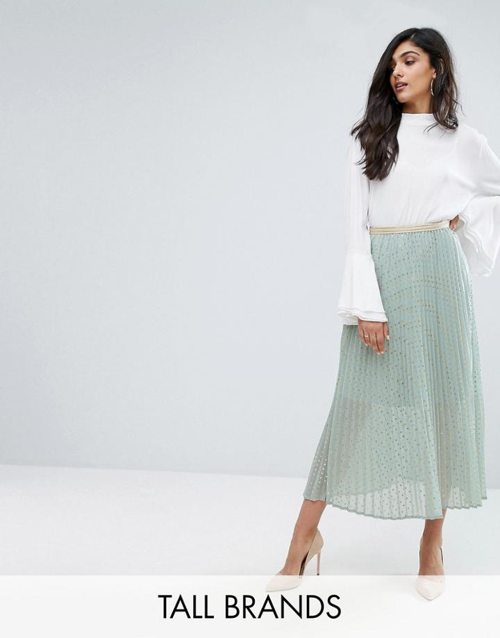 Y.a.s Tall Snowa Foil Polka Dot Plisse Skirt - Green