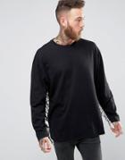 Asos Oversized Long Sleeve T-shirt With Fringing - Black