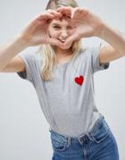 New Look Flocked Heart Short Sleeve Tee - Gray