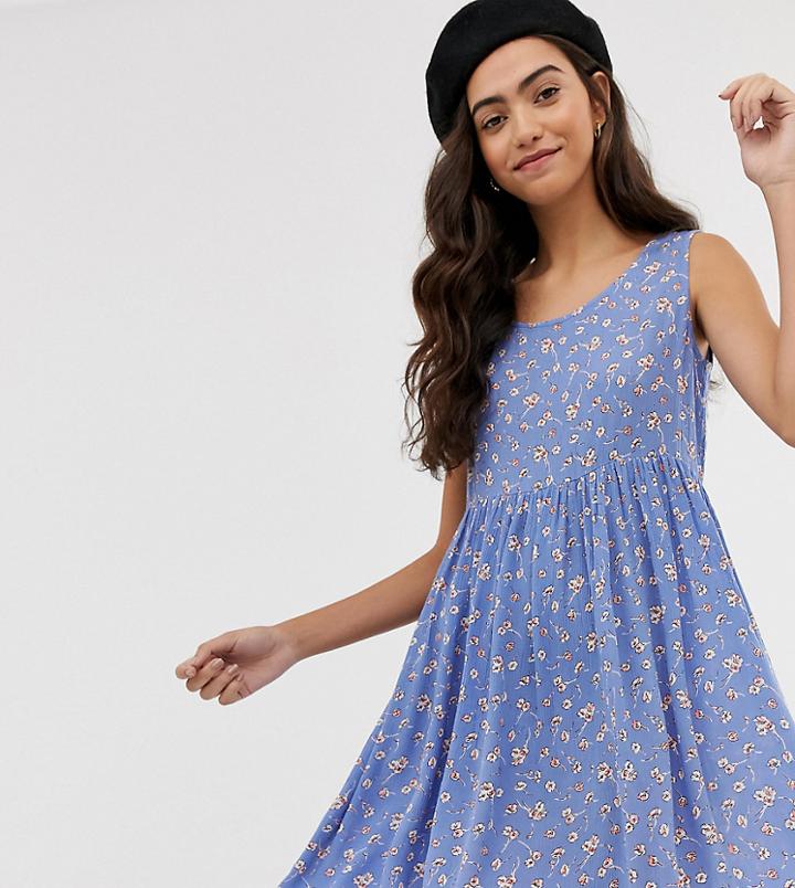 Brave Soul Tall Freya Smock Dress In Delicate Floral Print - Blue