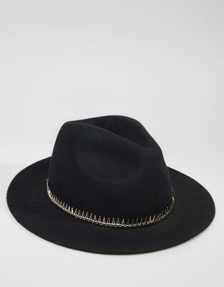 Asos Fedora With Metal Band - Black
