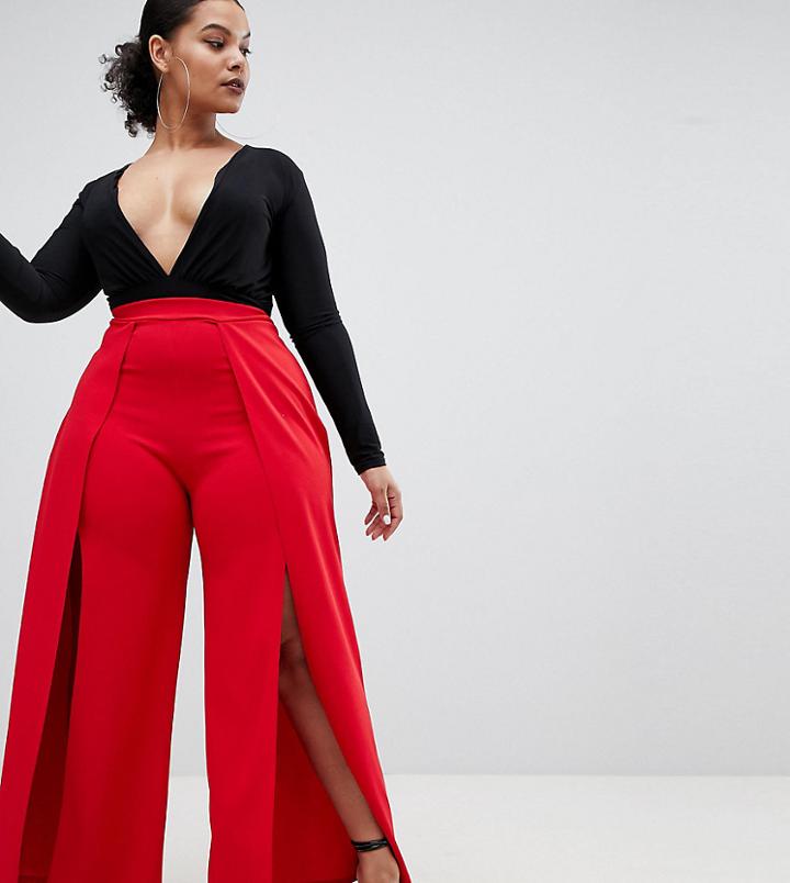 Lasula Plus Front Split Tailored Pants - Red