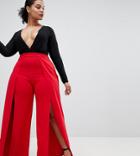 Lasula Plus Front Split Tailored Pants - Red