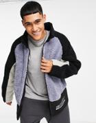 Topman Fleece Funnel Jacket In Color Block Blue And Black-blues