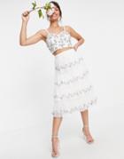 Maya Set Embellished Tiered Midi Skirt In White