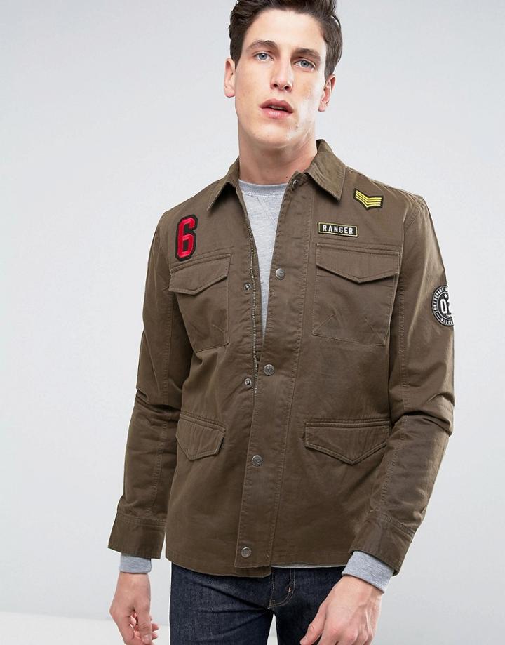 Threadbare Badged Four Pocket Jacket - Green