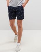 Produkt Chino Shorts In Anchor Print - Navy