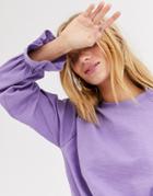 Monki Jersey Top With Balloon Sleeves In Lilac
