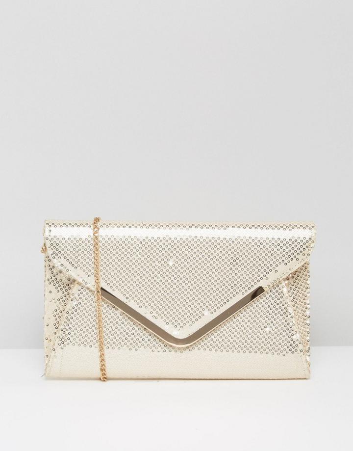 Lotus Sequin Envelope Clutch Bag - Beige