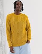 Asos Design Yoke Cable Knit Sweater In Mustard - Yellow
