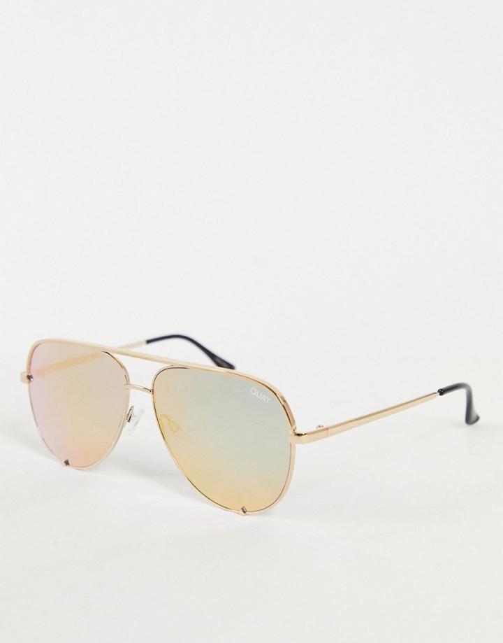 Quay High Key Aviator Sunglasses In Gold