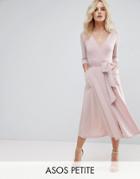 Asos Petite Crepe Wrap Midi Dress - Pink