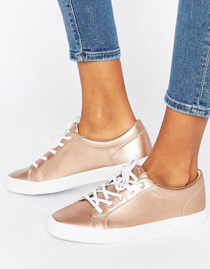 Pull & Bear Metallic Sneaker - Gold