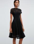 Goldie Romantics Lace Flared Midi Dress - Black