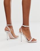 Asos Design Nation Metal Heel Barely There Heeled Sandals In White - White