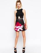Asos A-line Skirt In Scuba With Placement Floral Print - Multi