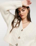 Mango Chunky Cable Knit Cardigan In Cream-white