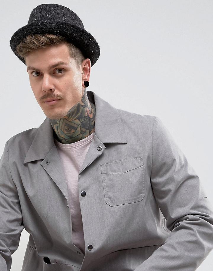 Asos Wool Pork Pie Hat With Nepp - Black
