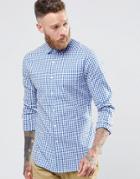 Asos Slim Shirt With Stretch In Navy Gingham Check With Long Sleeves - Navy