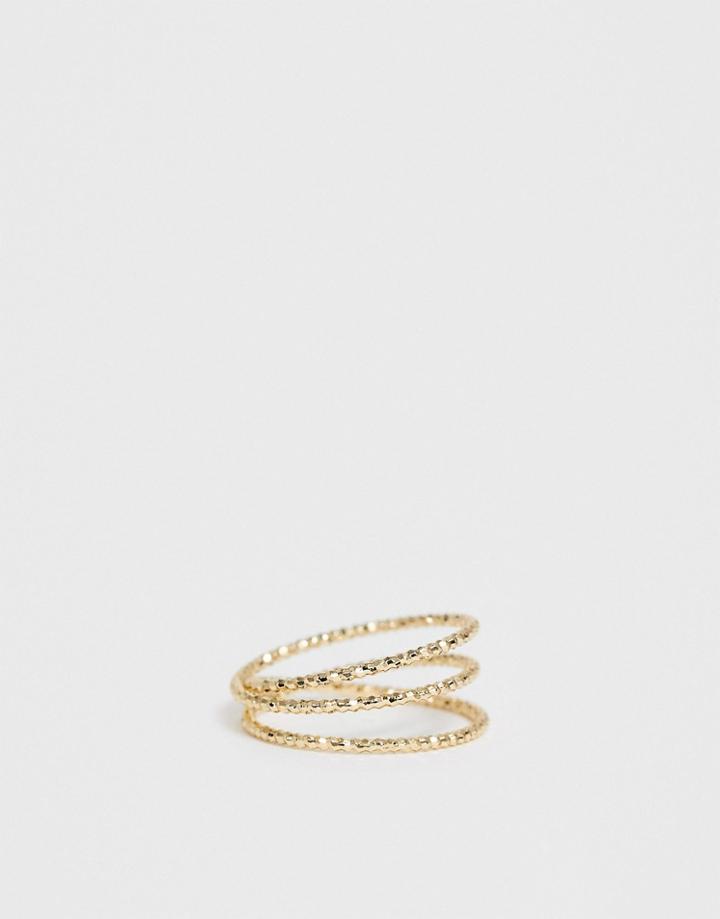 Asos Design Pinky Ring In Textured Wire Wrap Design In Gold Tone