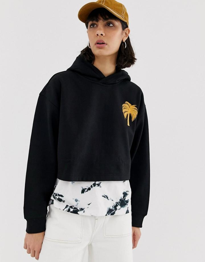 Weekday Ninja Palm Tree Embroidered Hoodie - Black