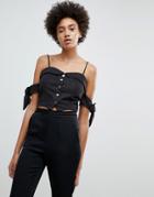 N12h All Ready Suedette Off Shoulder Crop Top - Black