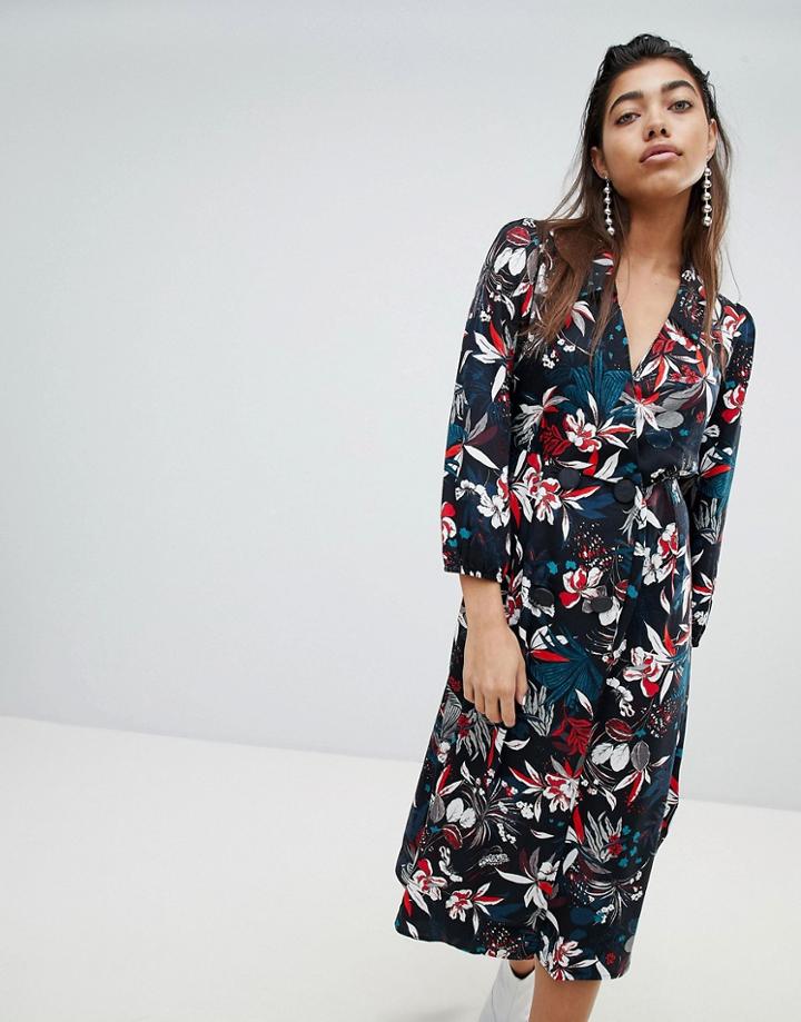 Mango Floral Midi Button Front Dress - Multi