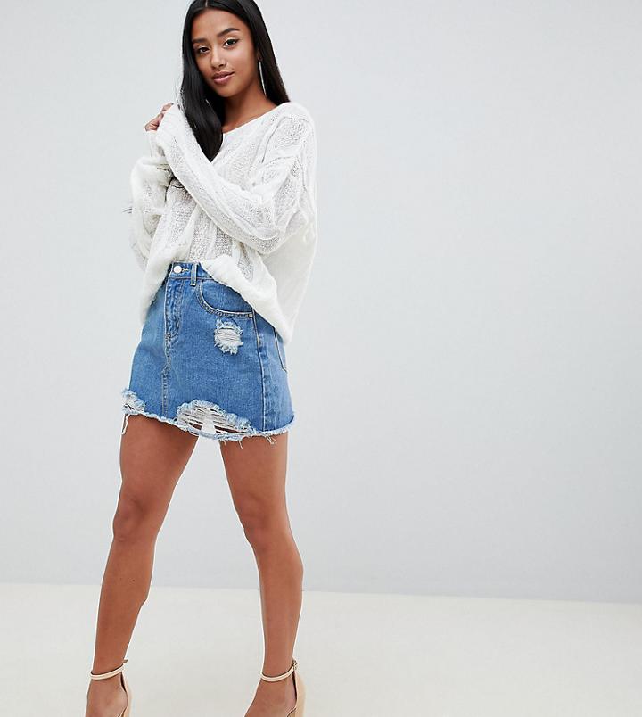 Missguided Petite Distressed Denim Mini Skirt - Blue