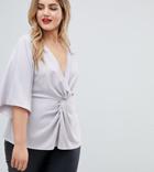 Asos Design Curve Exclusive Twist Front Kimono Sleeve Top - Silver
