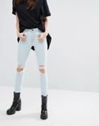 Dr Denim Lexy Mid Rise Jeans With Ripped Knee - Blue