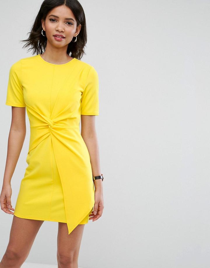 Asos Mini Skater Dress With Twist Front - Yellow