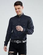 Asos Party Regular Fit Leopard Print Studded Shirt With Revere Collar - Black