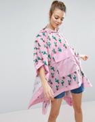 Asos Printed Cactus Packaway Trench - Pink