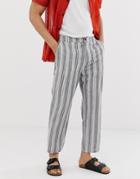 Asos Design Relaxed Pants In Gray Linen Mix Stripe