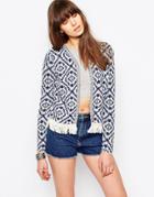 Only Diamond Print Cardigan - Blue And Ethnic Tape