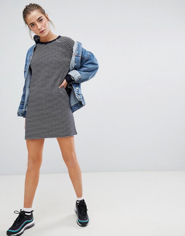 Daisy Street Relaxed Long Sleeve Dress In Stripe - Black