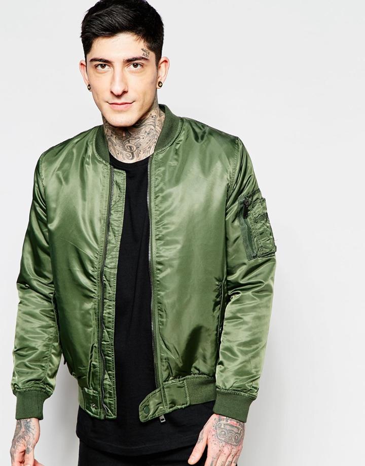 Brave Soul Ma1 Bomber Jacket - Green