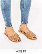 Asos Joel Wide Fit Leather Woven Flat Shoes - Tan