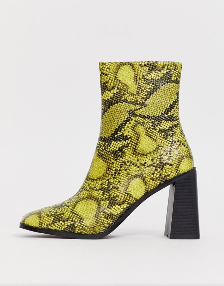 Raid Ziva Lime Snake Heeled Ankle Boots - Green