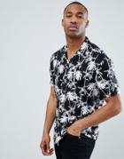 Asos Design Oversized Hawaiian Palm Print Shirt With Revere Collar - Black