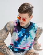 Asos Design Sleeveless T-shirt With Dropped Armhole With Tie Dye Effect And Woke Print - Multi